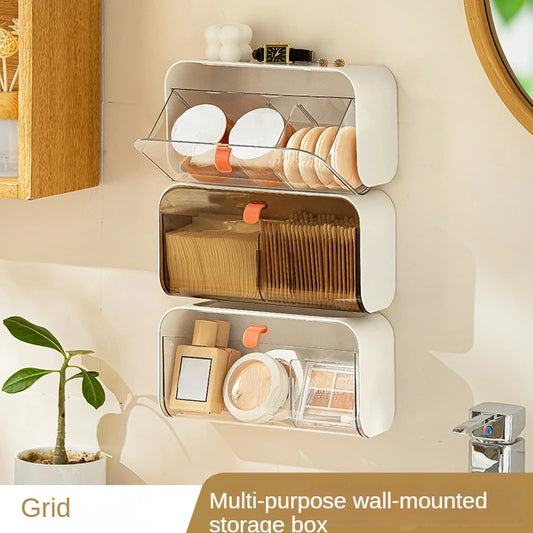 Wall-mounted toilet storage box in coffee and white, ideal for cosmetics and bathroom organization